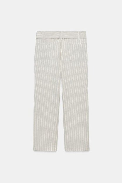 Pantalon en lin à rayures avec ceinture