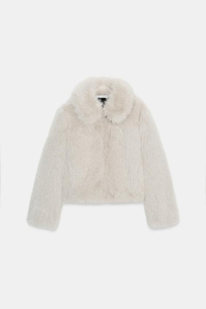 Manteau court effet fourrure à fermeture zippée