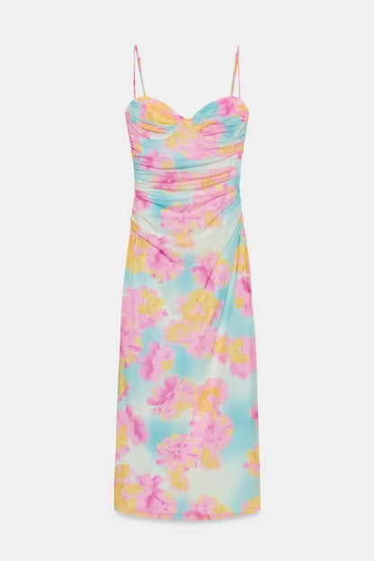 Robe midi en tulle imprimé