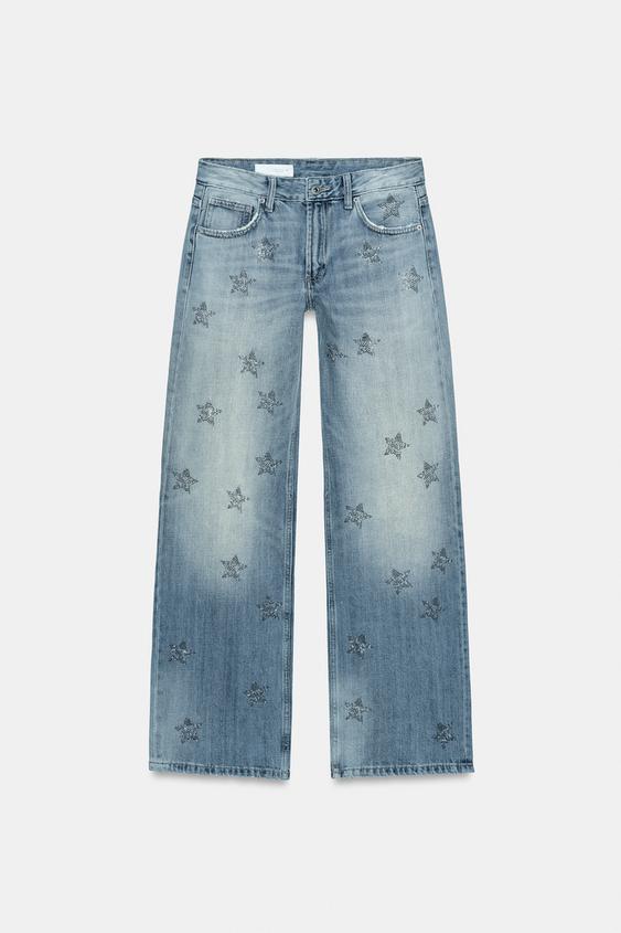 Jean TRF à jambe large strass taille basse