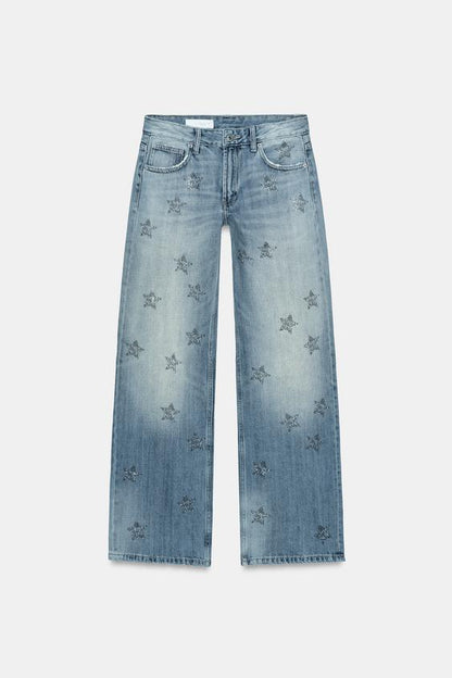 Jean TRF à jambe large strass taille basse