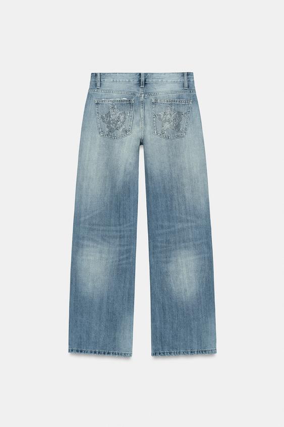 Jean TRF à jambe large strass taille basse