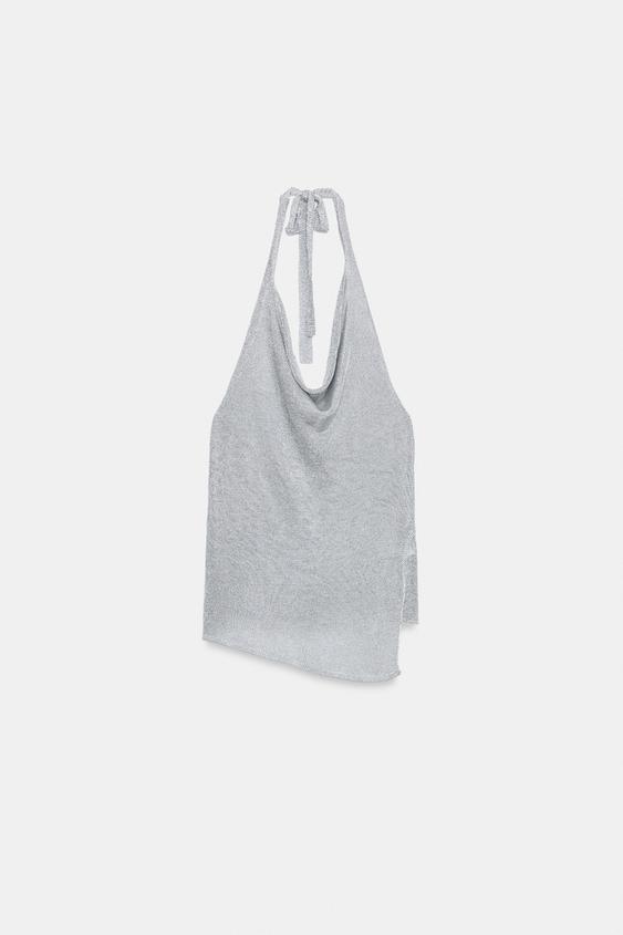 Top dos-nu en maille à fil métallisé