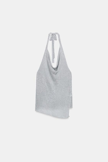 Top dos-nu en maille à fil métallisé