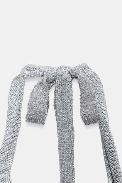 Top dos-nu en maille à fil métallisé