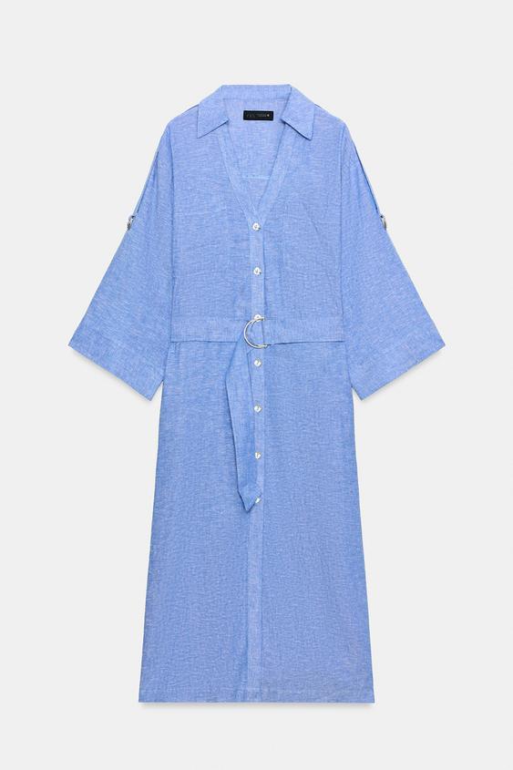 Robe midi en lin avec ceinture
