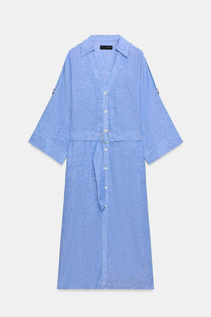 Robe midi en lin avec ceinture
