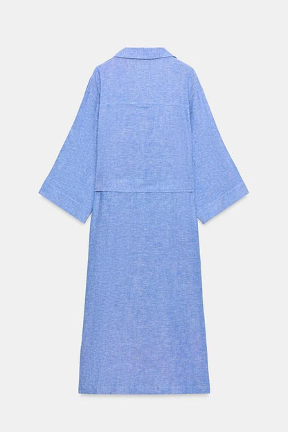 Robe midi en lin avec ceinture