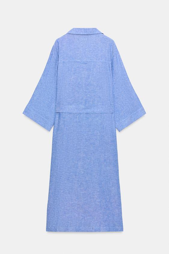 Robe midi en lin avec ceinture