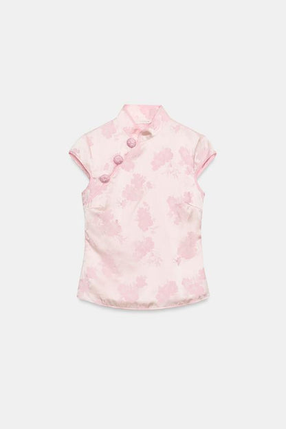 Top satiné en jacquard à boutons