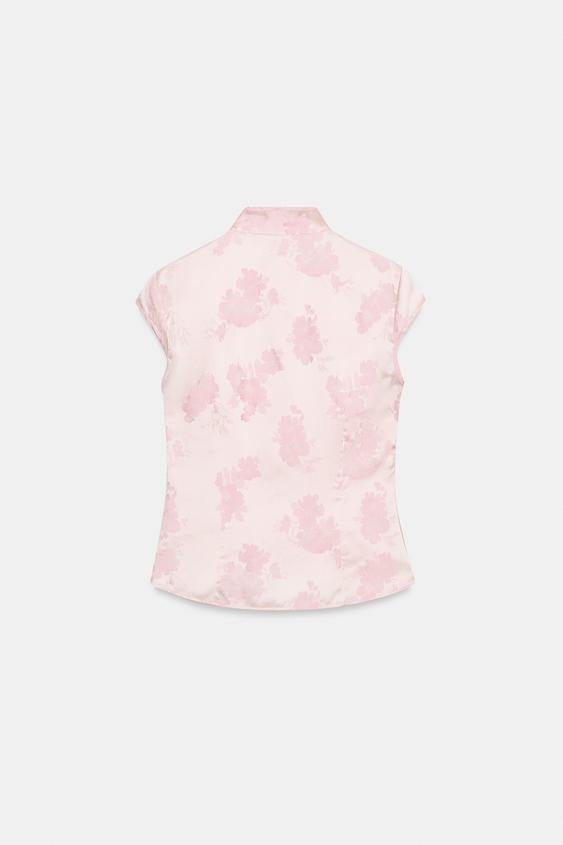 Top satiné en jacquard à boutons