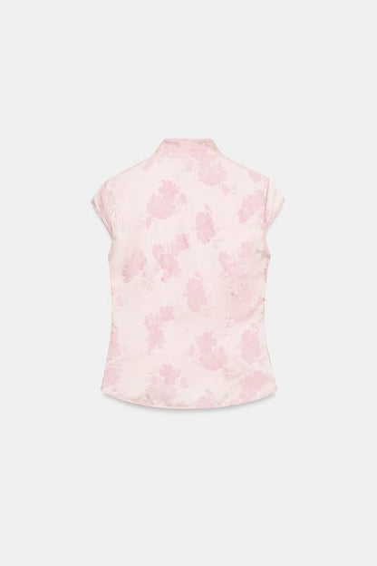 Top satiné en jacquard à boutons