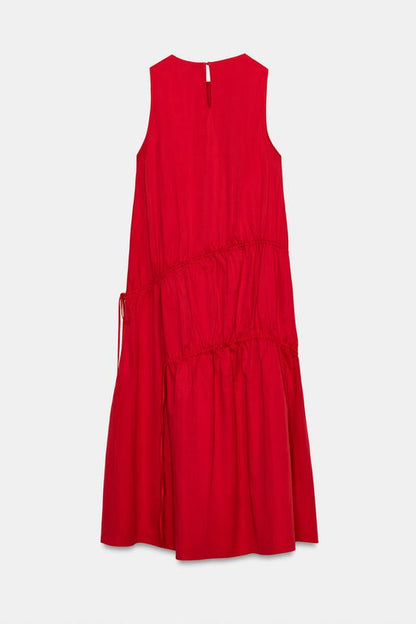 Robe midi en nylon avec liens à nouer