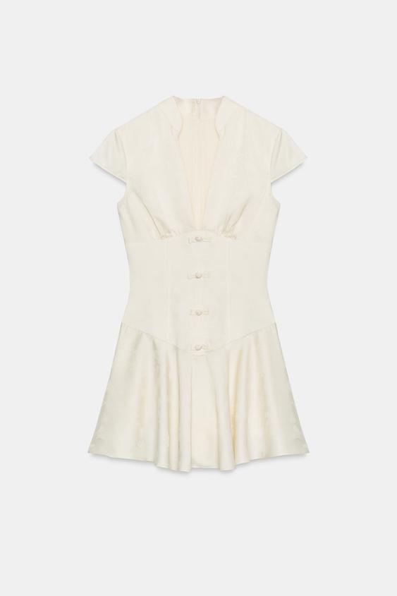 Robe mini satinée en jacquard à boutons