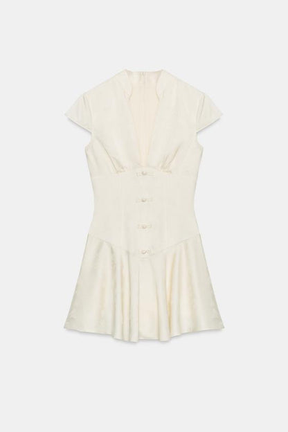Robe mini satinée en jacquard à boutons
