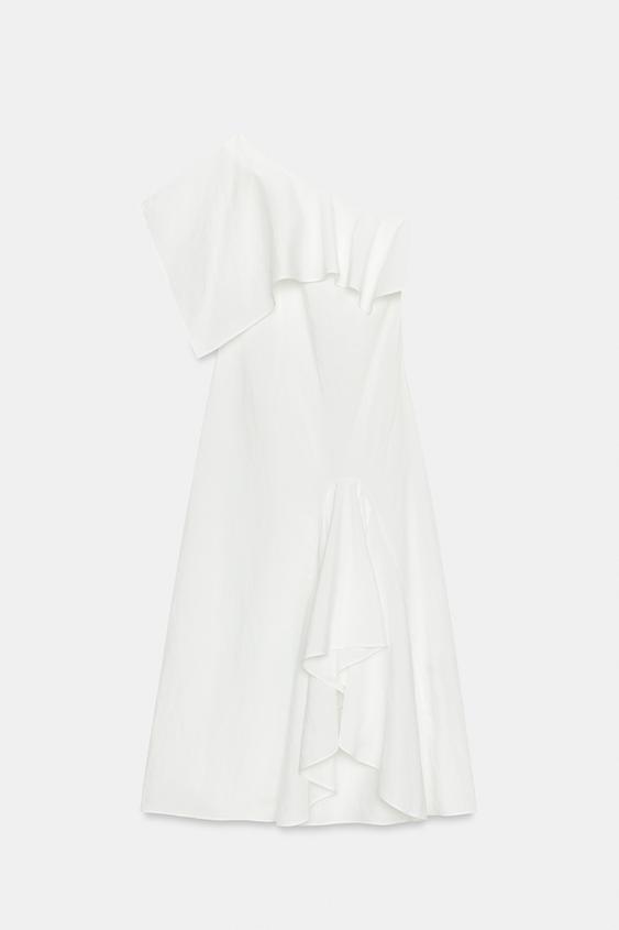 Robe asymétrique à volants en mélange de lin ZW Collection