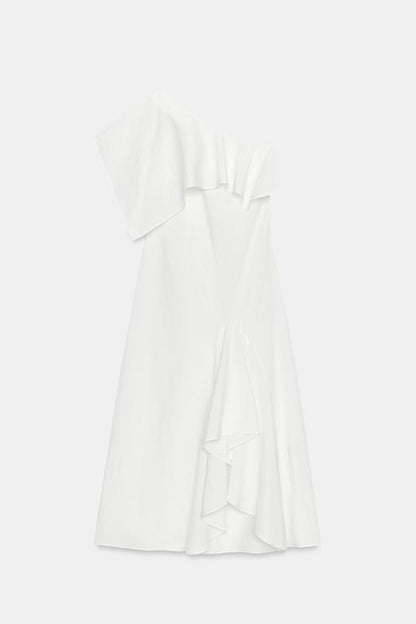 Robe asymétrique à volants en mélange de lin ZW Collection