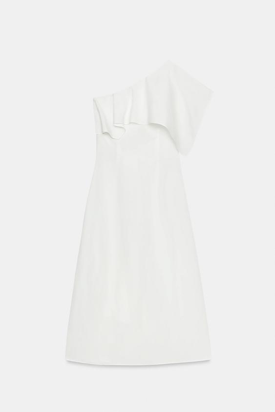 Robe asymétrique à volants en mélange de lin ZW Collection