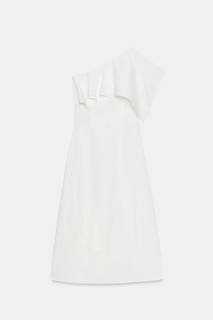 Robe asymétrique à volants en mélange de lin ZW Collection