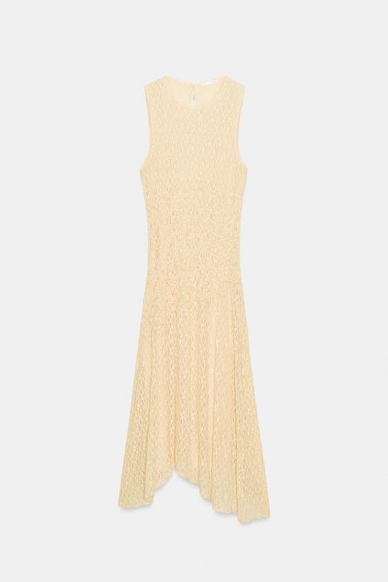 Robe midi en dentelle à fronces