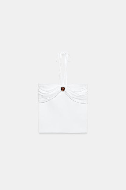 Top bandeau en maille à détail boule