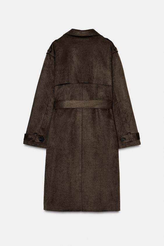 Trench long effet suédine avec ceinture