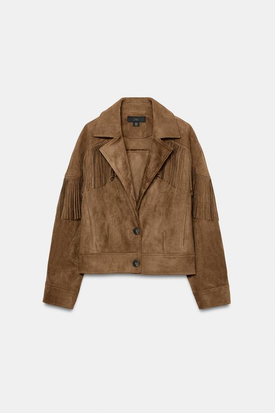 Blouson à franges effet suédine
