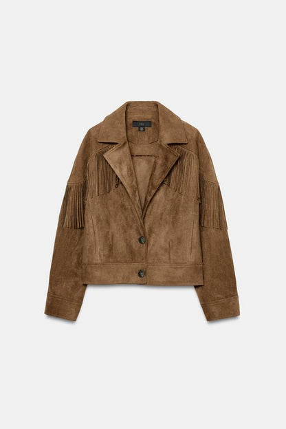 Blouson à franges effet suédine