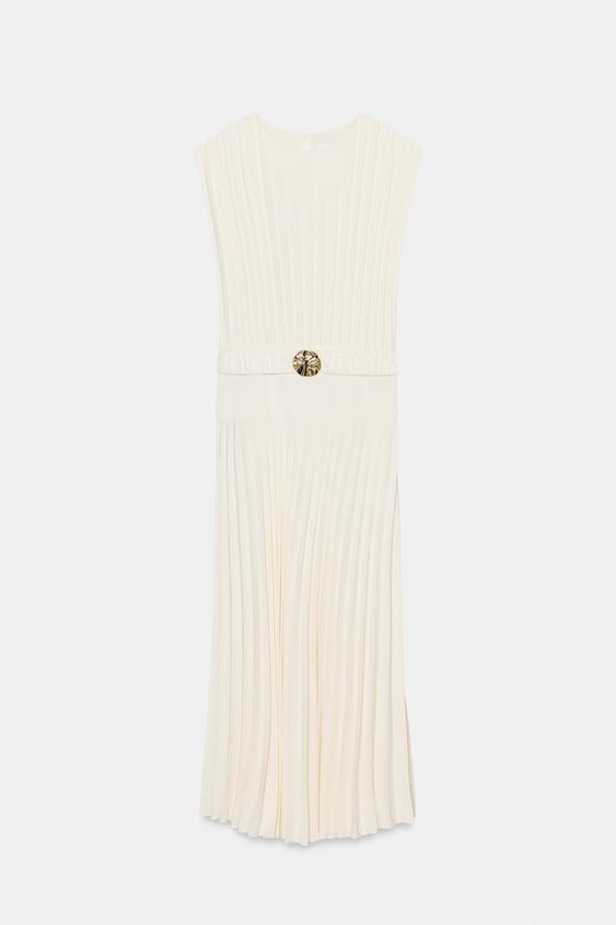 Robe midi plissée avec ceinture