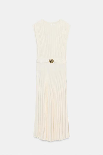 Robe midi plissée avec ceinture