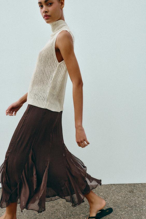 Jupe midi à volants en dentelle