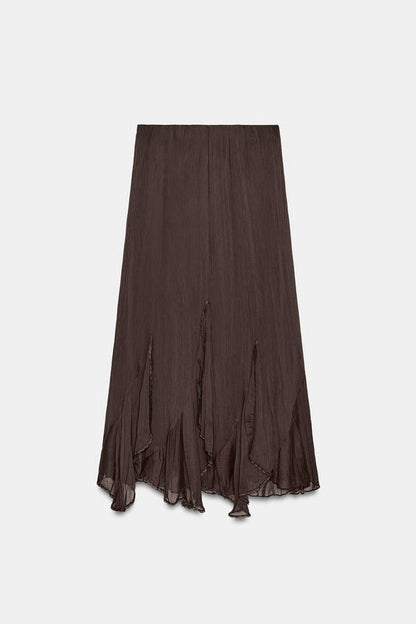 Jupe midi à volants en dentelle