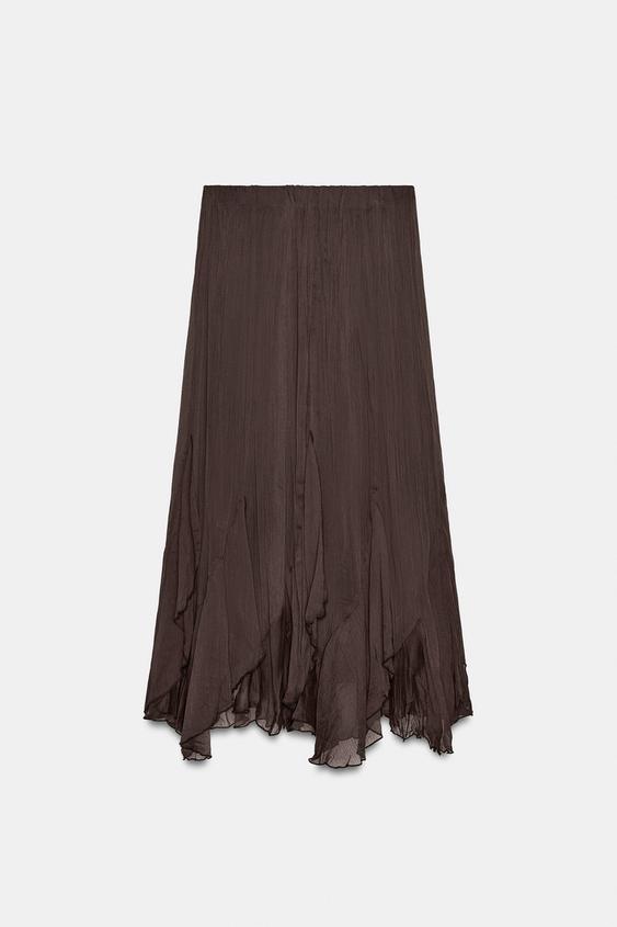 Jupe midi à volants en dentelle