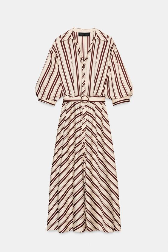 Robe midi à rayures avec ceinture