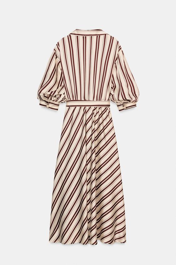 Robe midi à rayures avec ceinture