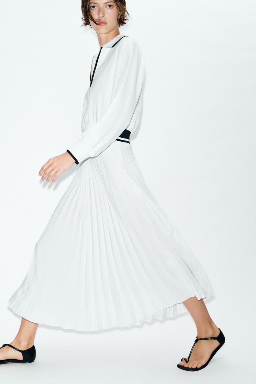 Robe midi contrastée plissée