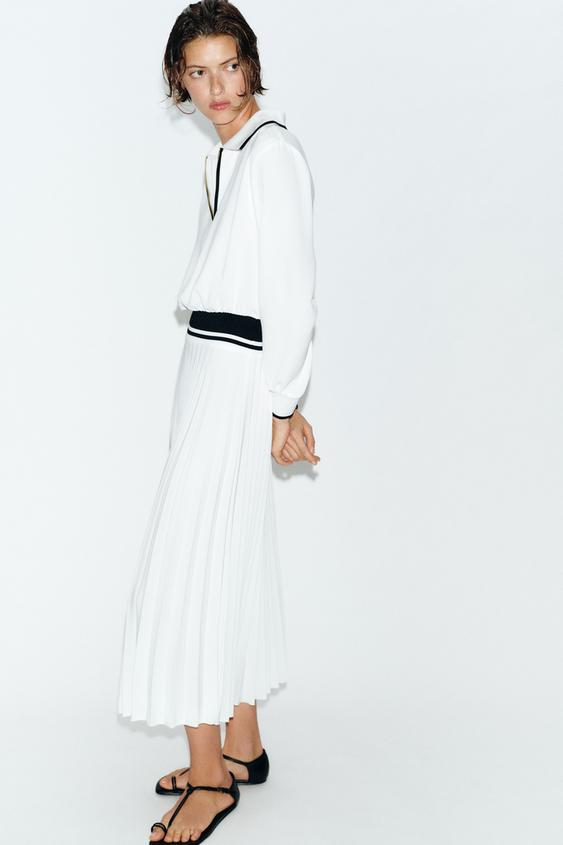 Robe midi contrastée plissée