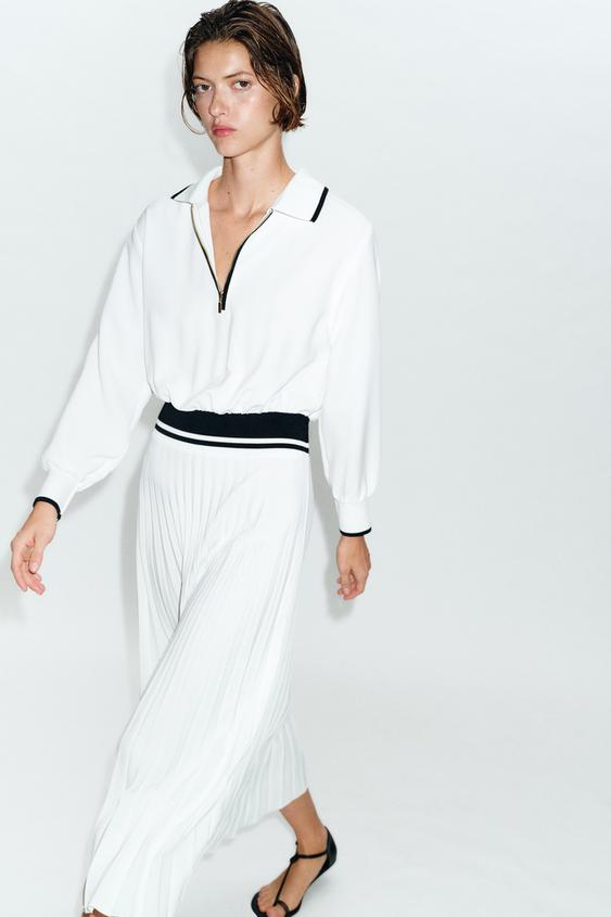Robe midi contrastée plissée