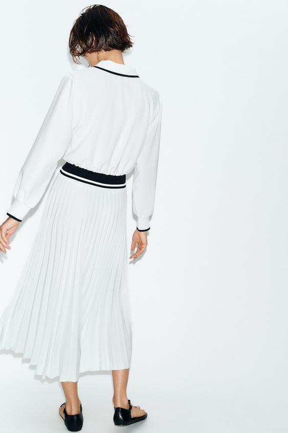 Robe midi contrastée plissée