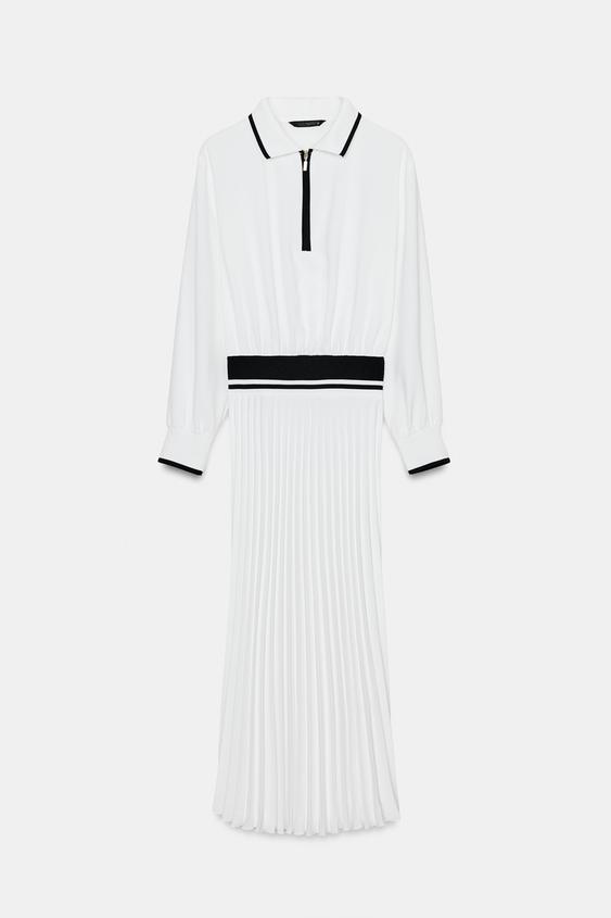 Robe midi contrastée plissée
