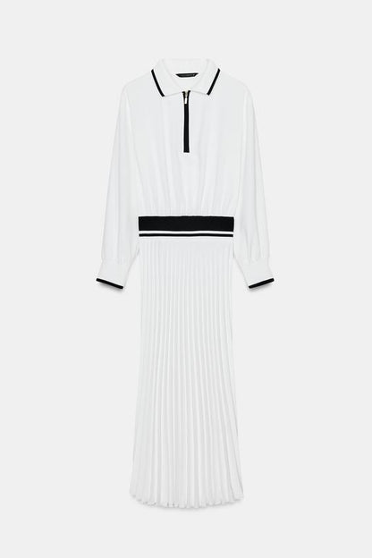 Robe midi contrastée plissée
