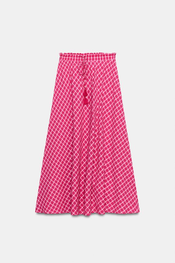 Jupe midi à carreaux