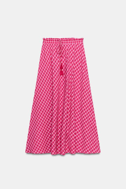 Jupe midi à carreaux