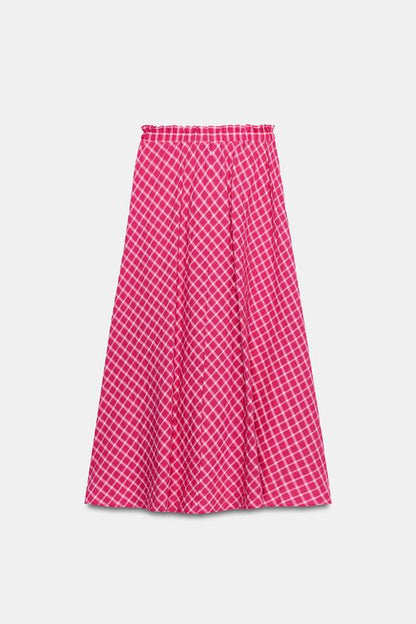 Jupe midi à carreaux