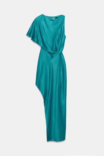Robe midi satinée asymétrique