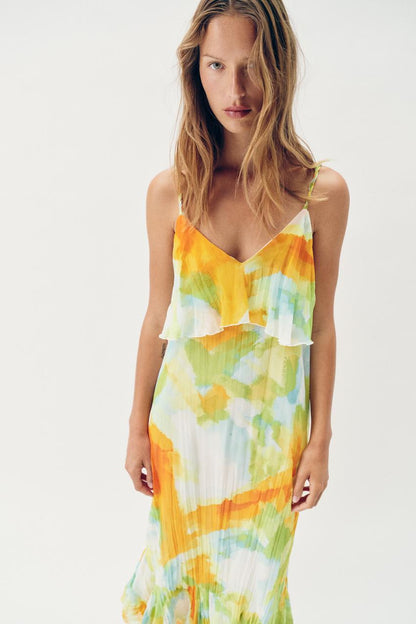 Robe midi imprimée à volants