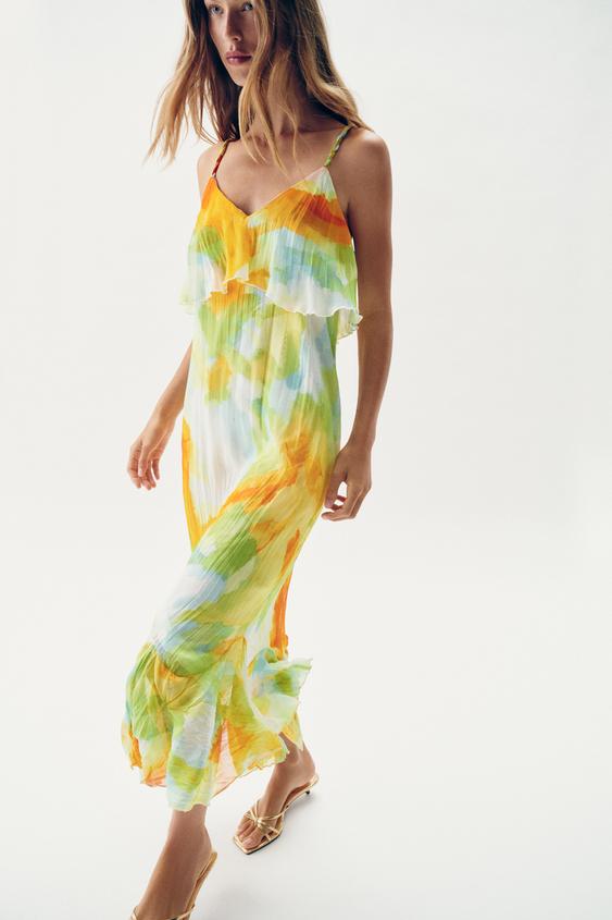 Robe midi imprimée à volants