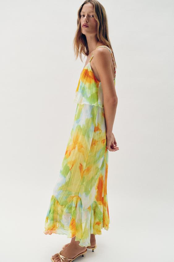 Robe midi imprimée à volants