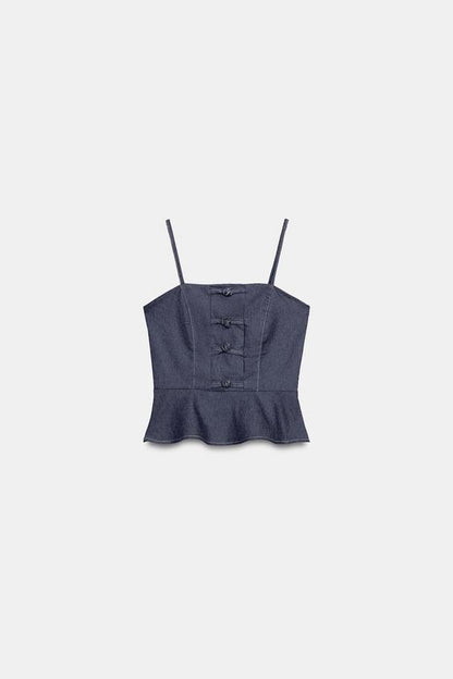 Top peplum à brandebourgs