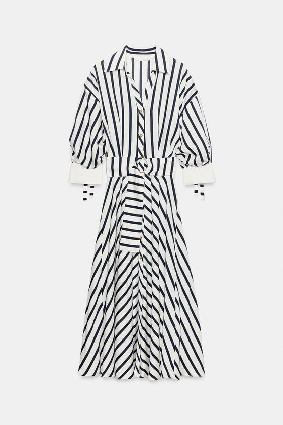 Robe midi à rayures avec ceinture